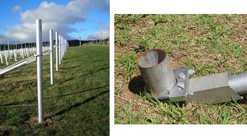 An example of the end assembly in a vineyard and The Bottom bracket of the assembly.