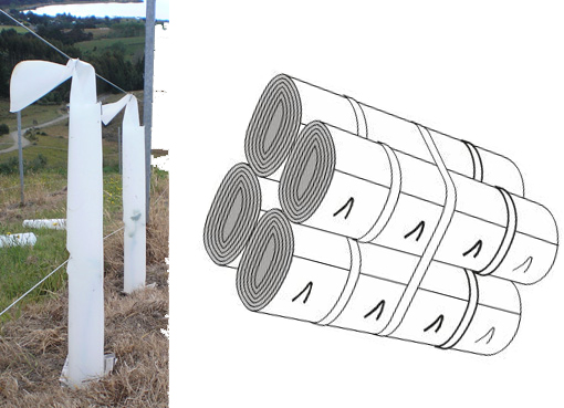 A Poly Vineguard shrouding a young vine and a Poly Vineguard Bundle.